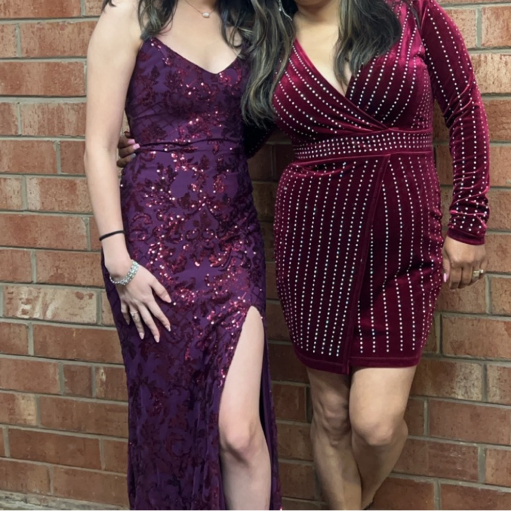 Fashion Nova Purple Sequin Gown with Slit